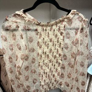 Zara Cream Ruffled Floral Blouse with Peter Pan Collar